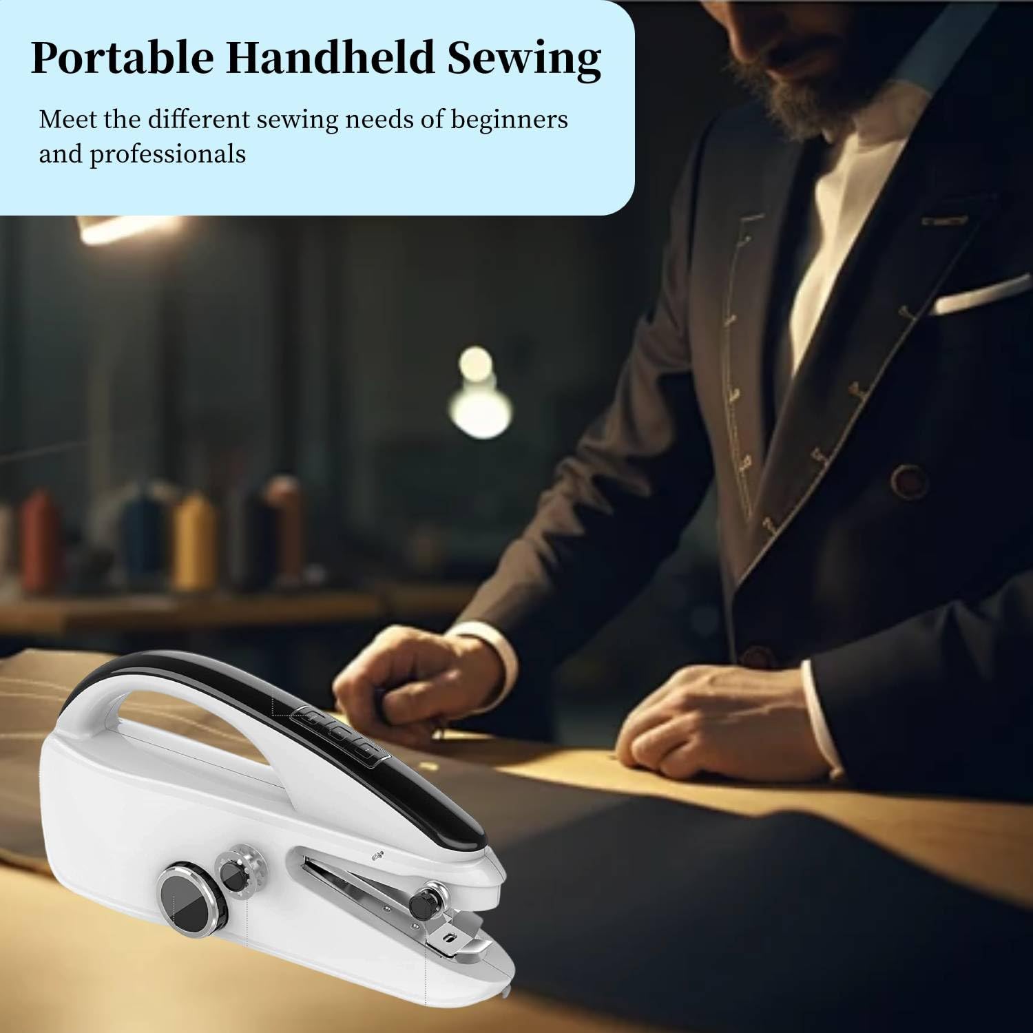 Máquina de coser de mano, mini máquina de coser portátil para principiantes, kit de máquinas de coser eléctricas, 2 modos de potencia, para coser ropa, tela, hogar y viajes 4