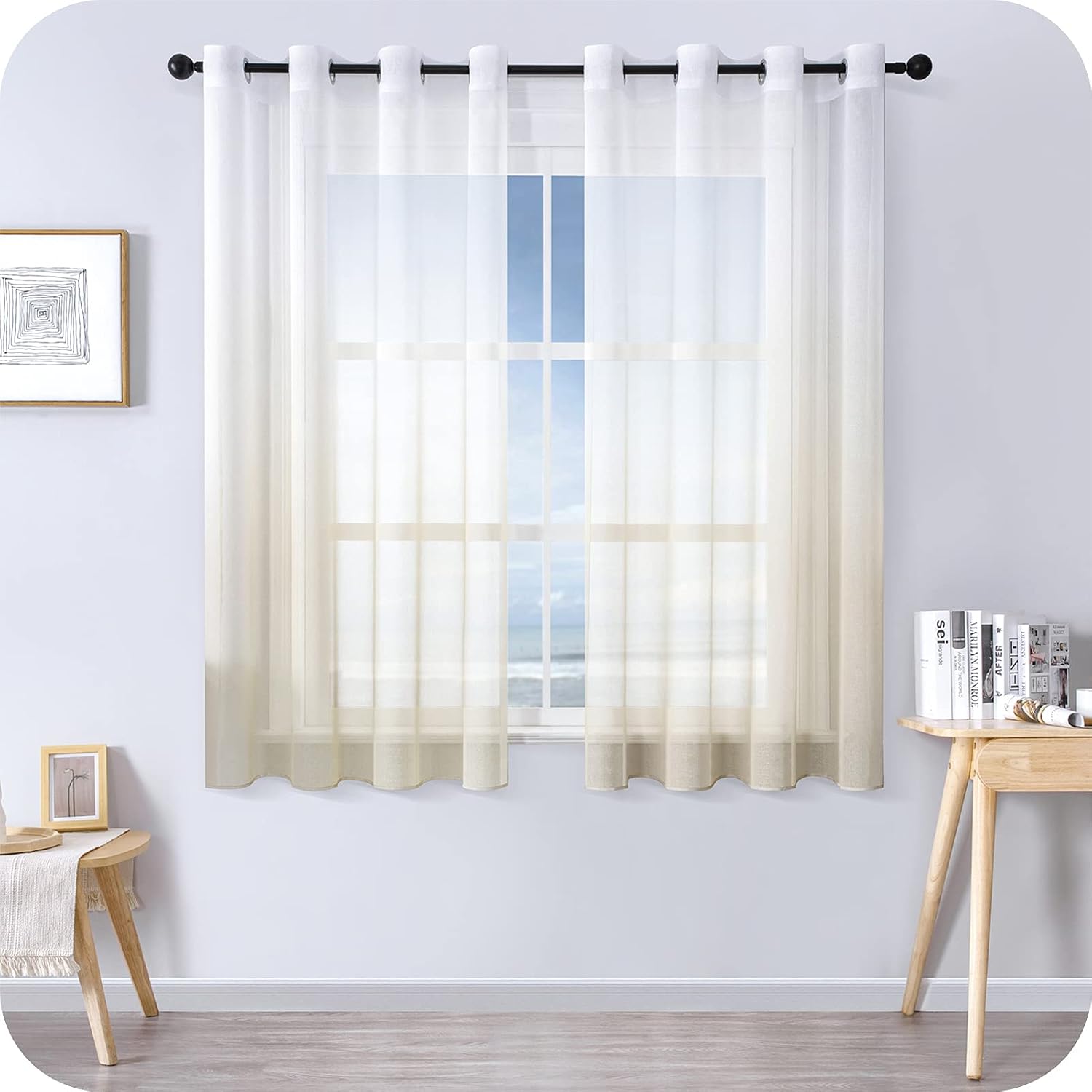 Tenda A Pannelli Sfumata In Voile Trasparente – Beige, 2 Pezzi 140×160 Cm | MRTREES - 3
