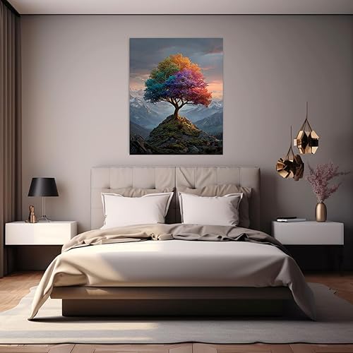 Miniatura 2 de VOCBAN Arte de pared con diseño de árbol de la vida, impresiones en lienzo, póster de imágenes de árbol, obra de arte retro para dormitorio, sala de