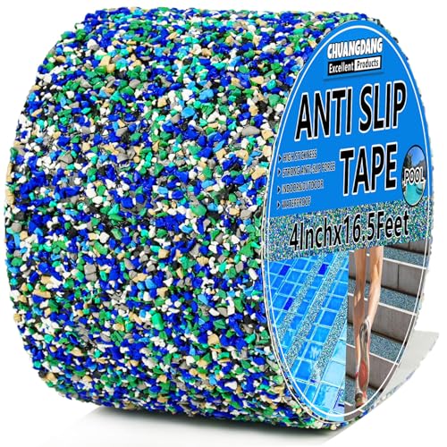 Image of Blue Rubber Anti Slip Tape 4Inchx16.5Feet，Blue Non Slip Tape for Pool,Stair Steps,Bathroom,Trails,tub,Boats,ramp,Stairs Grip Tape,No Skid, High Traction Friction