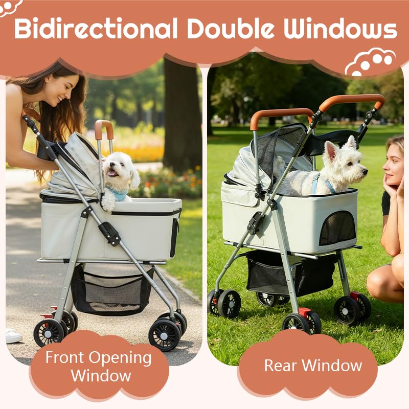 Simcat Haustierwagen für kleine Hunde und Katzen, faltbarer Katzen- und Hundewagen für mittelgroße Hunde mit 360° verschleißfesten Gummirädern Hunde-Reisetasche (Grau)