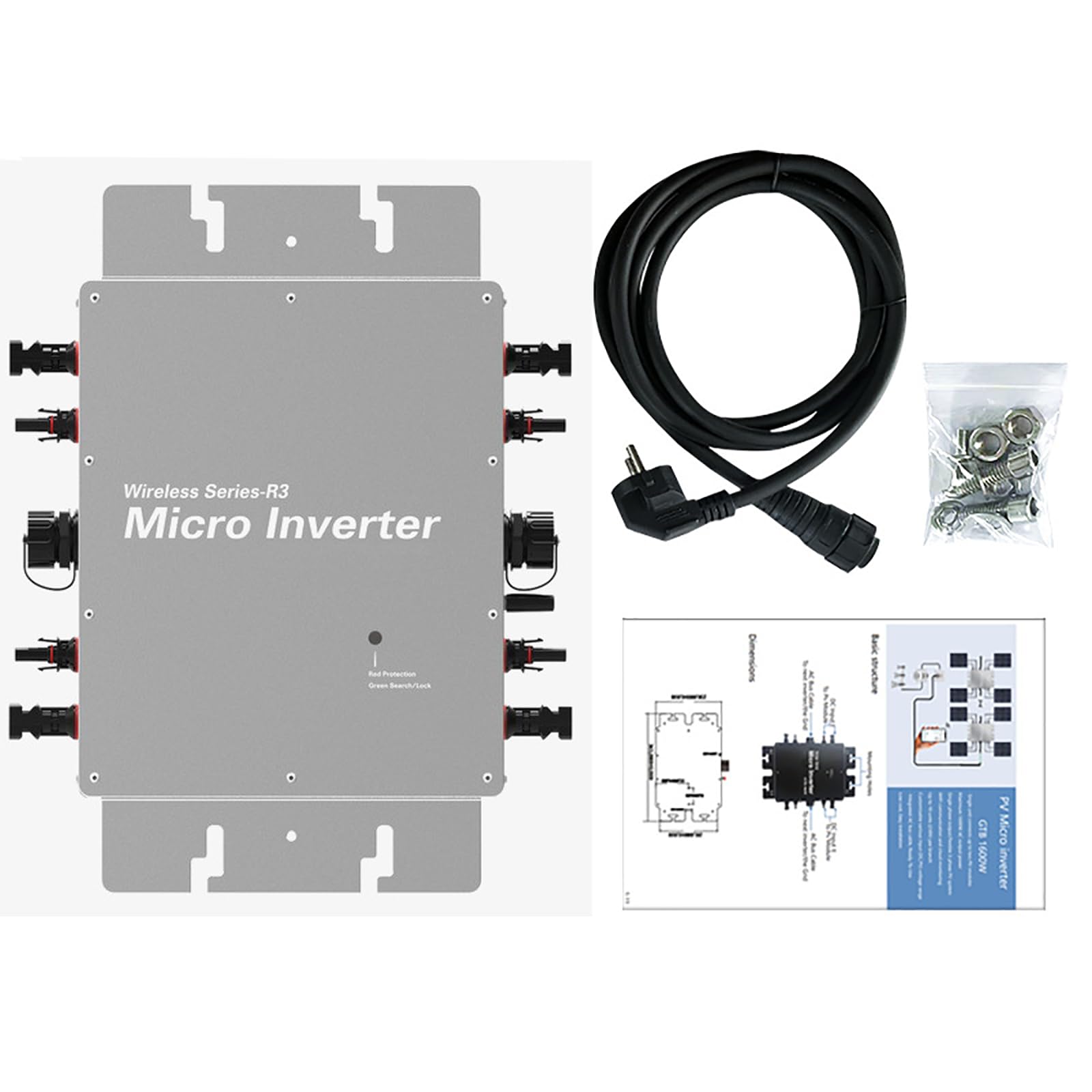 Wodoodporny mikroinwerter sieciowy IP65,samoczynnie chłodzący mikroinwerter solarny,inwerter solarny MPPT z systemem monitorowania Wi-Fi, odpowiedni do 4 paneli słonecznych o mocy 500 W