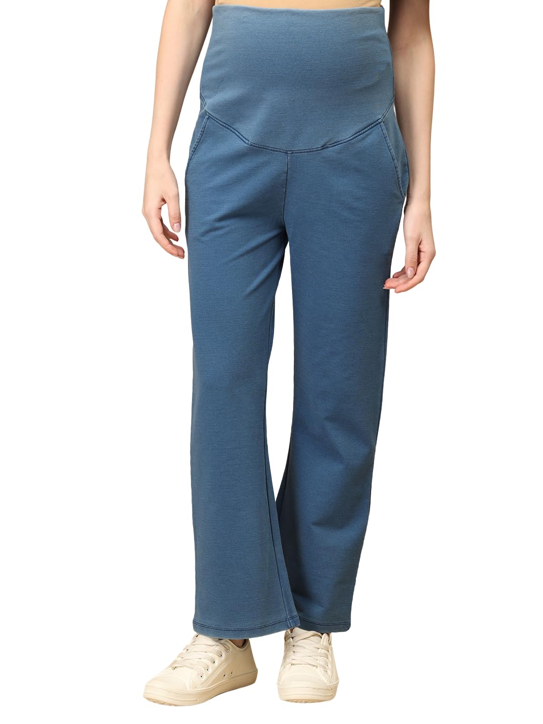 Maternity Knit Denims with Belly Support Pant | Stretchable Pregnancy and Post Partum Pant-image-1