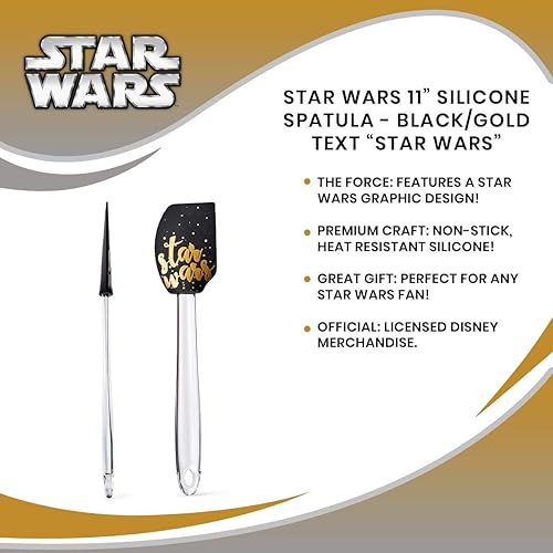 Miniatura 7 de Espátula de cocina oficial de Star Wars de silicona de 11 pulgadas, texto negro y dorado con texto "Star Wars", utensilio novedoso perfecto para