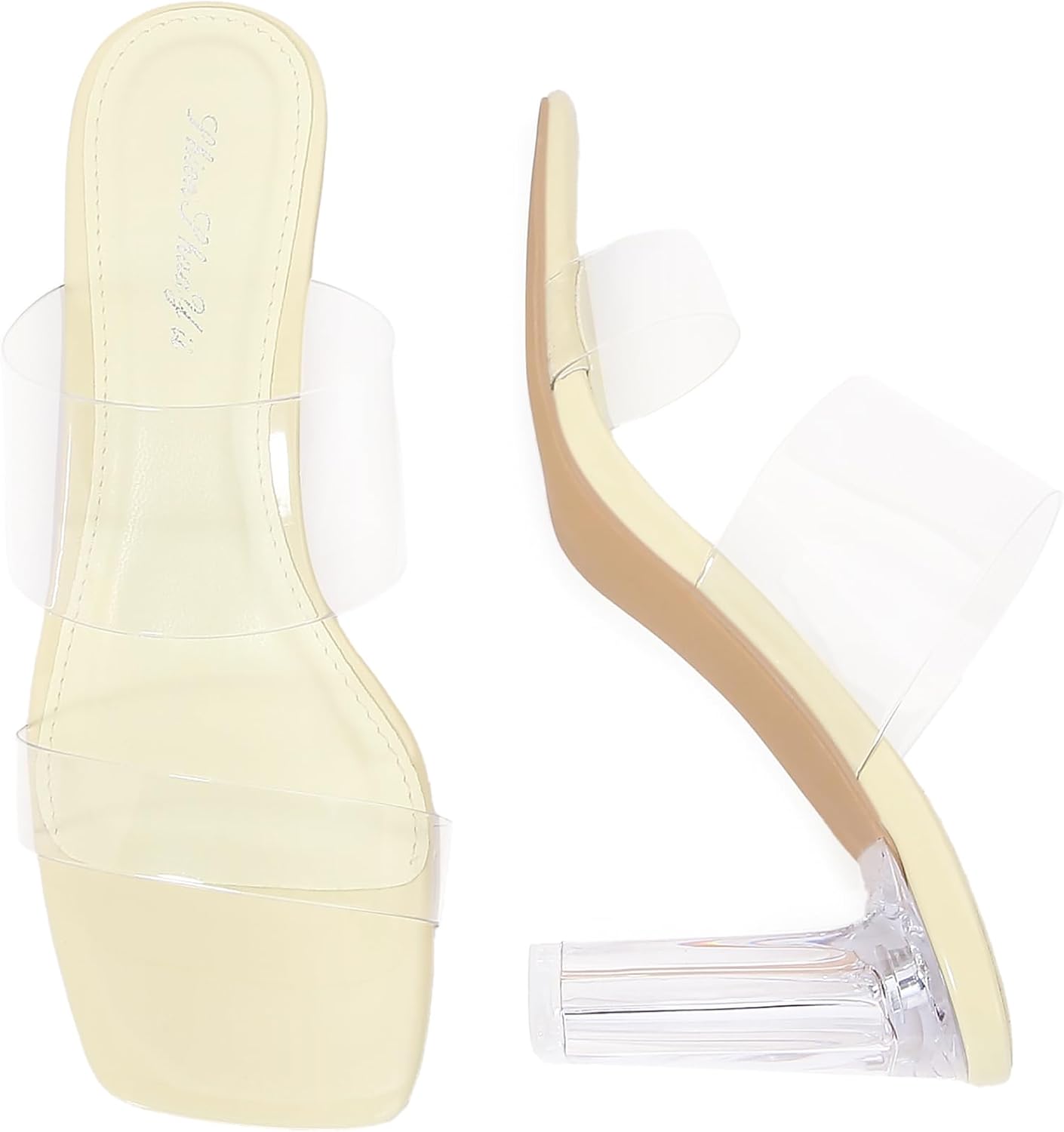 Clear Heels for Women Transparent Two Strap Block Chunky Square Heel Sandals Open Toe Slip On Mules for Women - Image 6