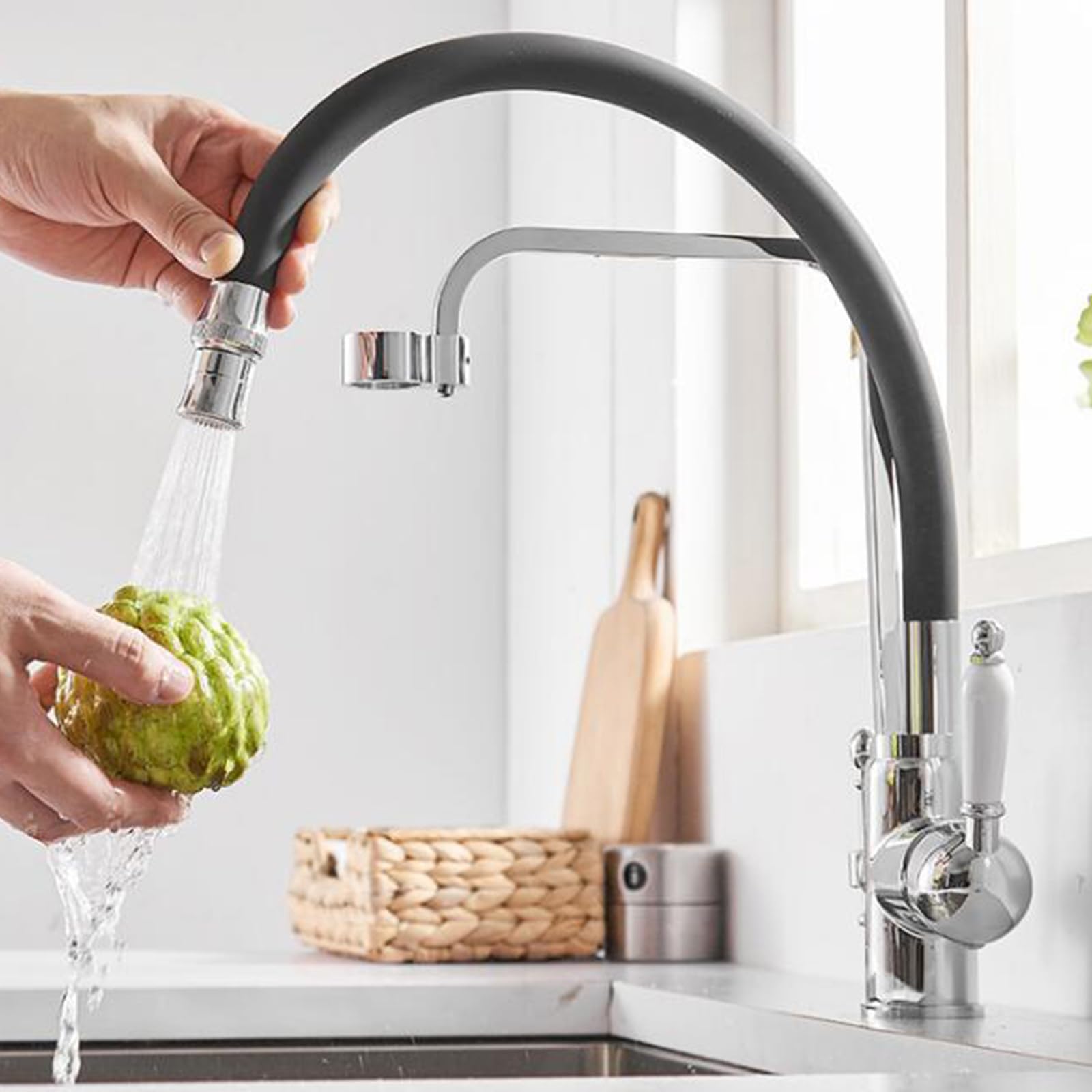 ZYCHSJXA 3 Way Kitchen Tap Flexible Chrome-Plated Brass Water Purifier Hot and Cold Purified Swivel Pull Out Sink