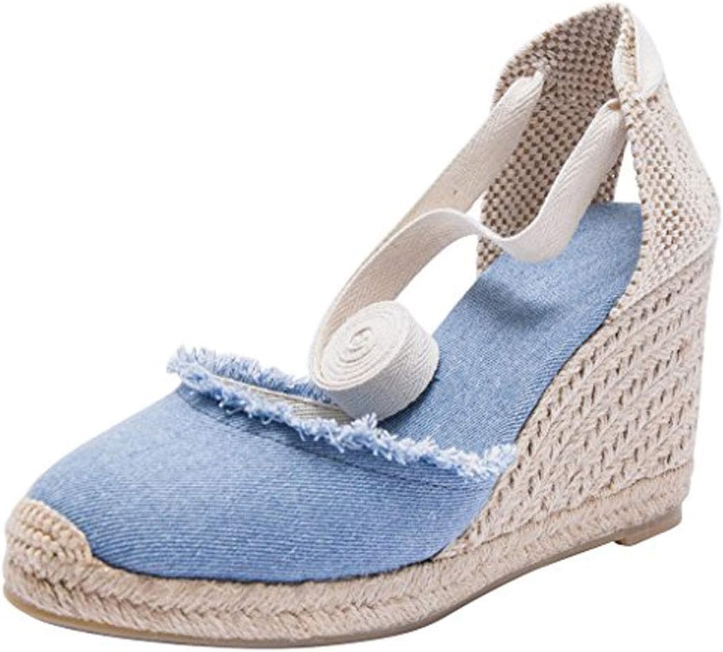 U-lite Womens Espadrille Wedge Sandals Closed Toe Platform Lace Up Ankle Strap Slingback Summer Dress Shoes