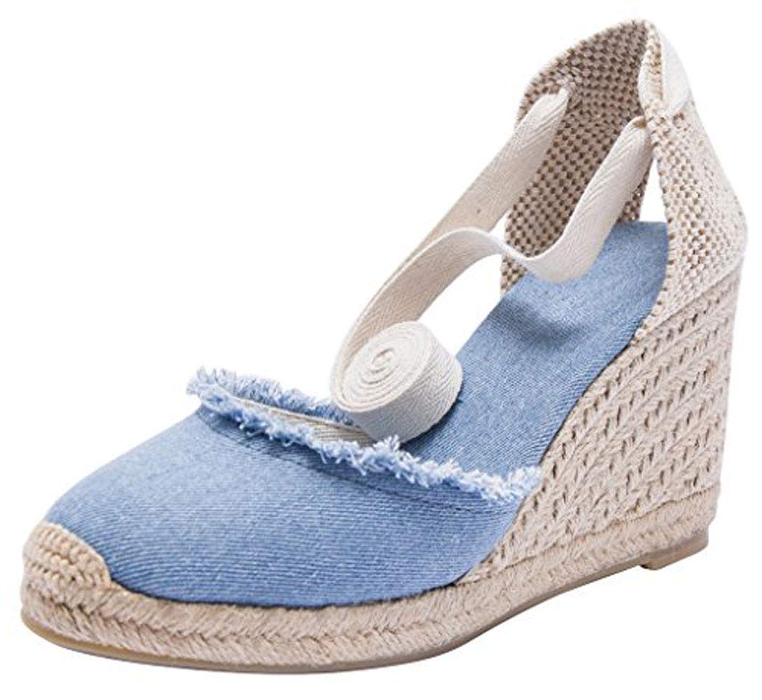 U-lite Womens Espadrille Wedge Sandals Closed Toe Platform Lace Up Ankle Strap Slingback Summer Dress Shoes