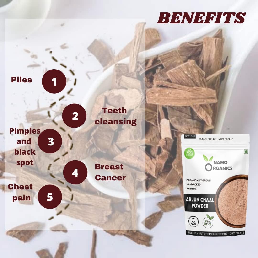 Kaxilu DKM Namo Organics - Organic Arjun ki Chaal Powder - 500 Gm - Terminalia Arjuna - Double Filtered 100% Arjun Bark Fine Powder