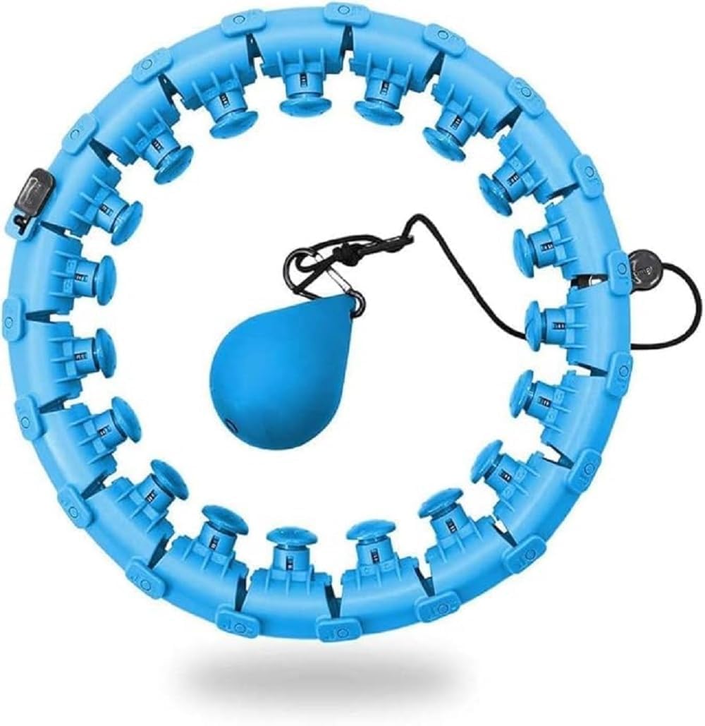 holy delight weighted hula ring hoop for weight loss, 52-inch adjustable detachable fitness circle with 24 segments & 360° spinning ball, smart exercise equipment for core & calorie burning, blue