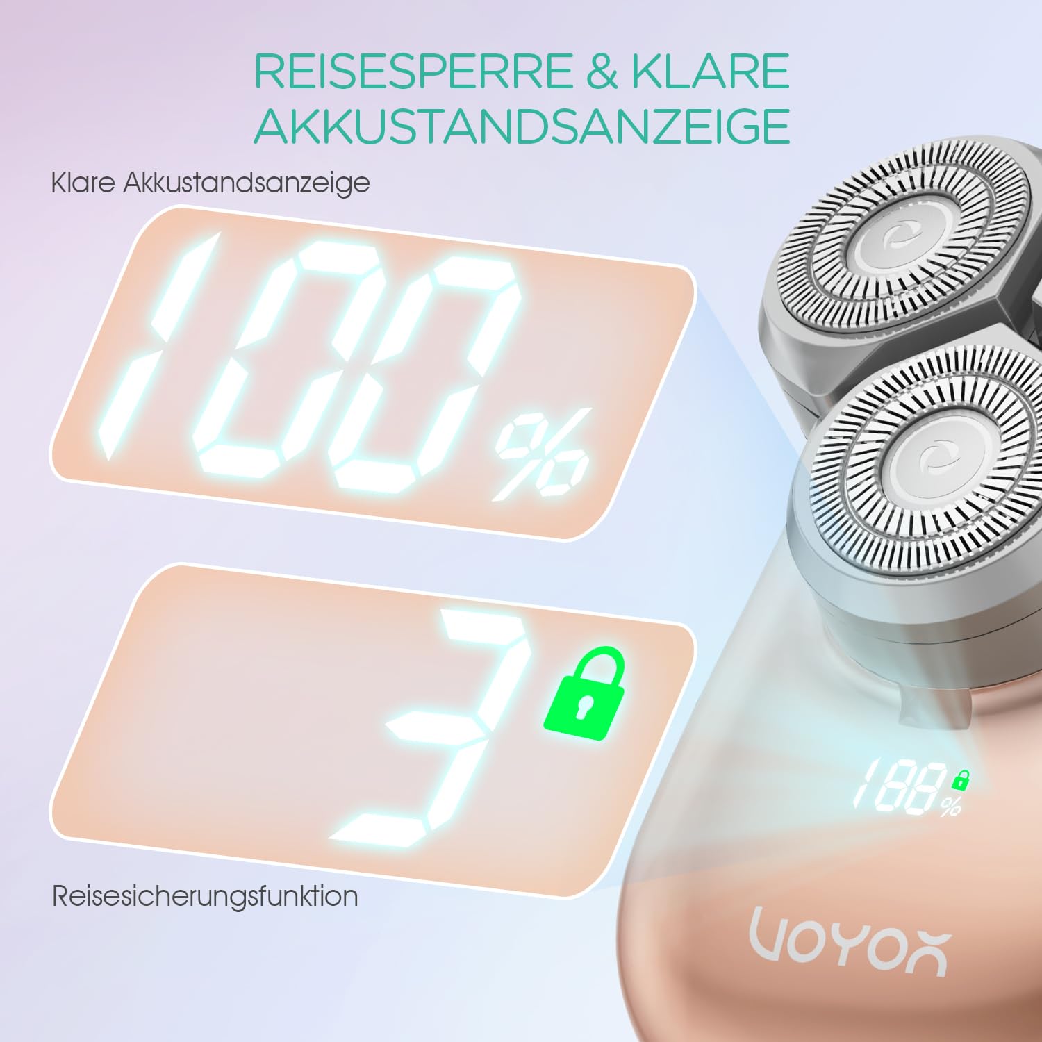 VOYOR Damenrasierer Elektrisch Epilierer Damen Rasierer Damen Intimrasierer Für Frauen Wasserdichter Gesichtsrasierer Frauen Armen Beinen Tragbar Type-C Wiederaufladbar ES310 (Gold)