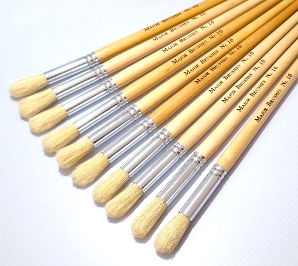 Major Brushes Natural Hog Bristle Long Round Brushes Size 16 - Pack Of 10