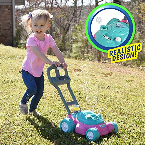 Sunny Days Entertainment Bubble-N-Go Toy Lawn Mower With Refill Solution | Pink Bubble Blowing Toy - Maxx Bubbles #TOP2