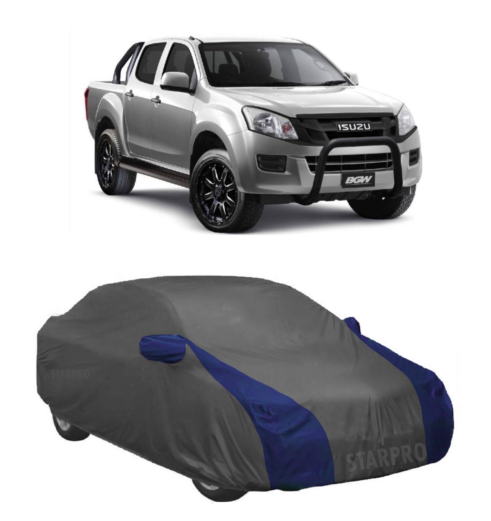 ABORDABLE UV Proof All Weather Car Cover Compatible with Isuzu Rhino Water Resistant Car Cover (Grey & Blue Design with Mirror)|Car Accessories
