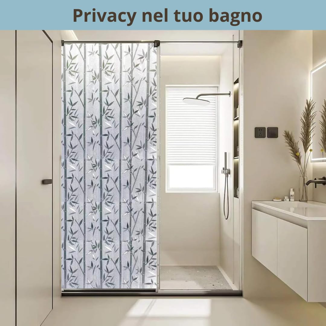 Pellicola decorativa Vetri (Bamboo, 60 x 200 CM) Protezione Privacy Autoadesiva senza colla Anti UV senza Residui Facile Applicazione Finestre Doccia Aderenza Statica Rimovibile Riutilizzabile