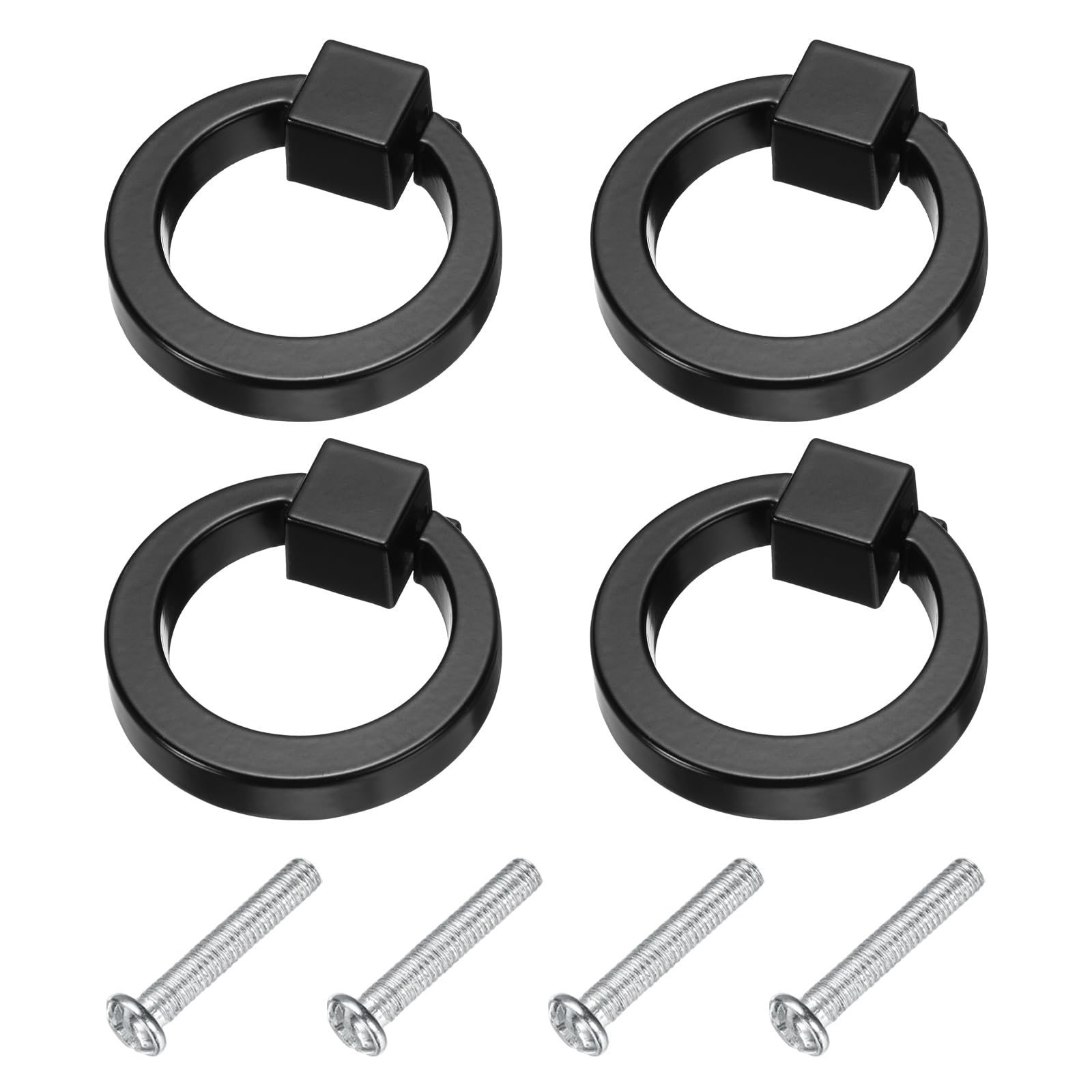 sourcing map 4Pcs Drawer Pulls Rings, 1.6" Zinc Alloy Solid Furniture Ring Pull Single Hole Dresser Door Handles with Screws for Kitchen Bedroom Dresser Cupboard Wardrobe, Black