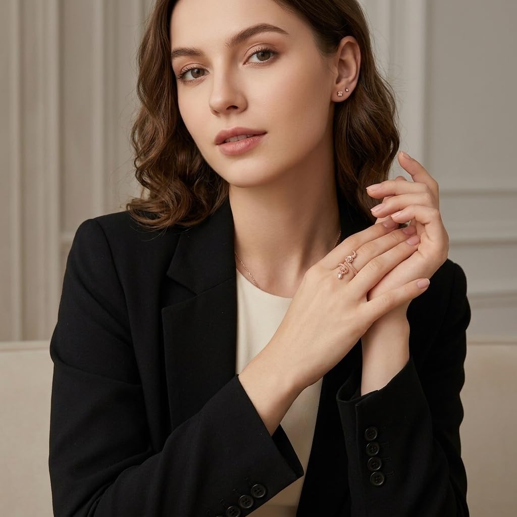 DAYLINLOVE Anillo gótico de serpiente de plata de ley 925, anillo abierto ajustable para el pulgar, joyería gótica de serpiente regalo para mujeres y niñas (chapado en oro rosa)