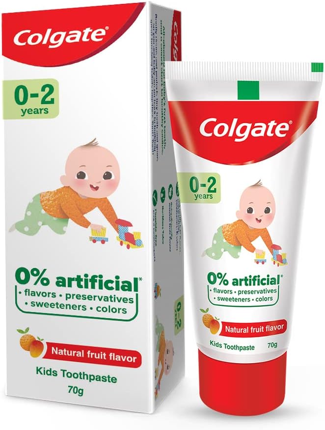 Colgate Toothpaste For Kids Cavity Protection (0-2 Years), Natural Fruit Flavour Tooth Paste, Sls & Fluoride Free - 70G Tube