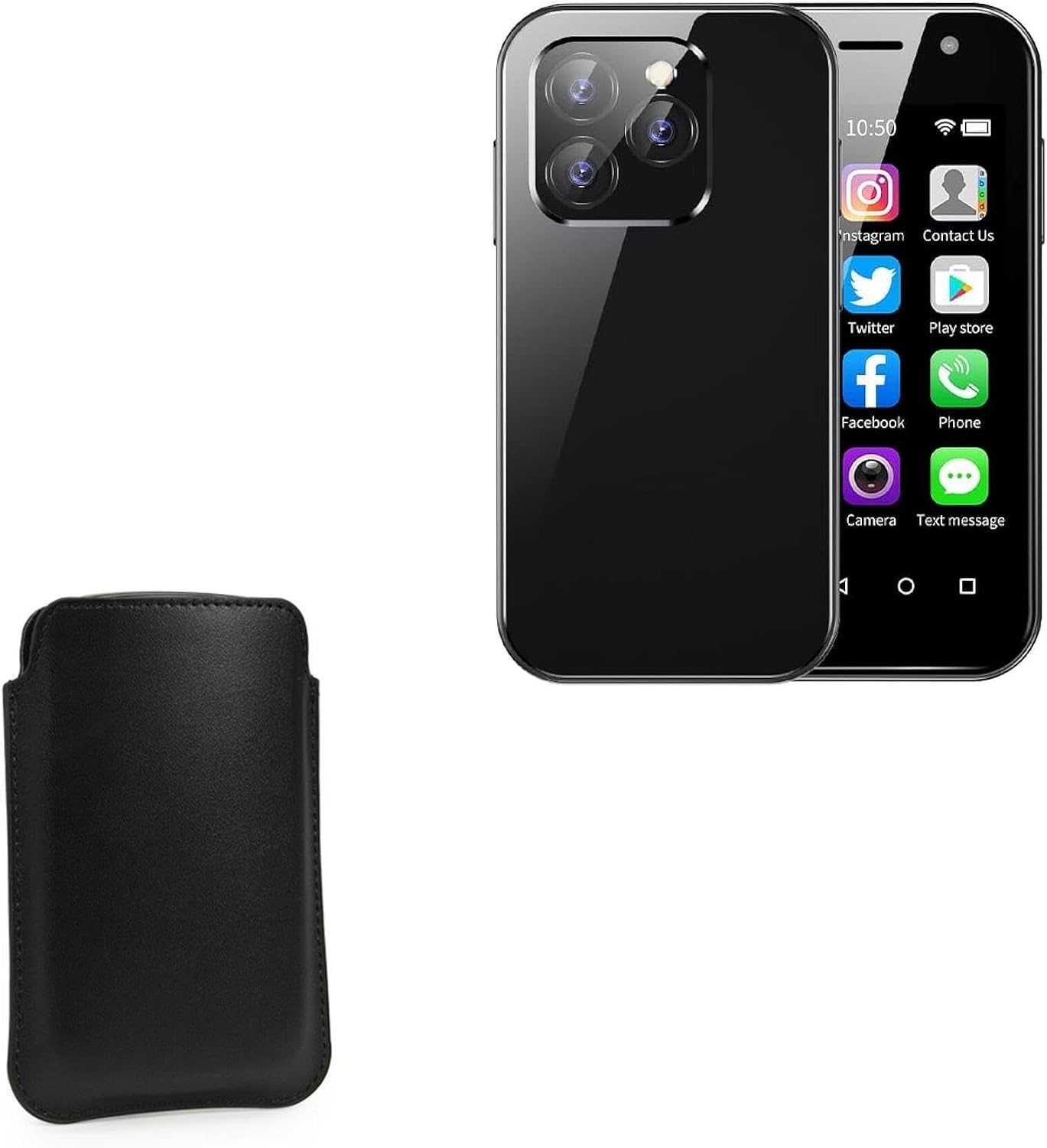 BoxWave Case Compatible with Sudroid XS14 Pro - Genuine Leather Pouch, Slim Real Leather Luxury Lightweight Pocket - Nero Black