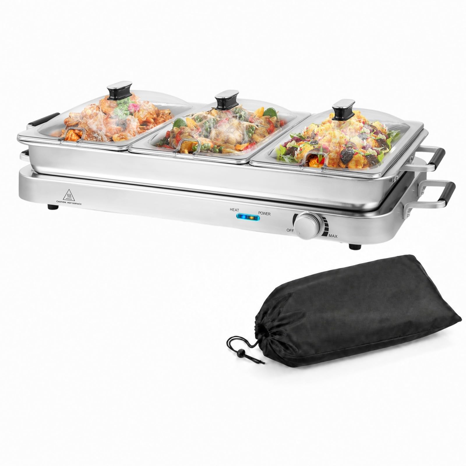 LIFEZEAL Buffetwärmer, Speisenwärmer mit 3 Speisebehälter | Chafing Dishes Speise Wärmer mit Temperaturregler von 50℃ bis 150℃, Elektrische Warmhalteplatte mit Deckel