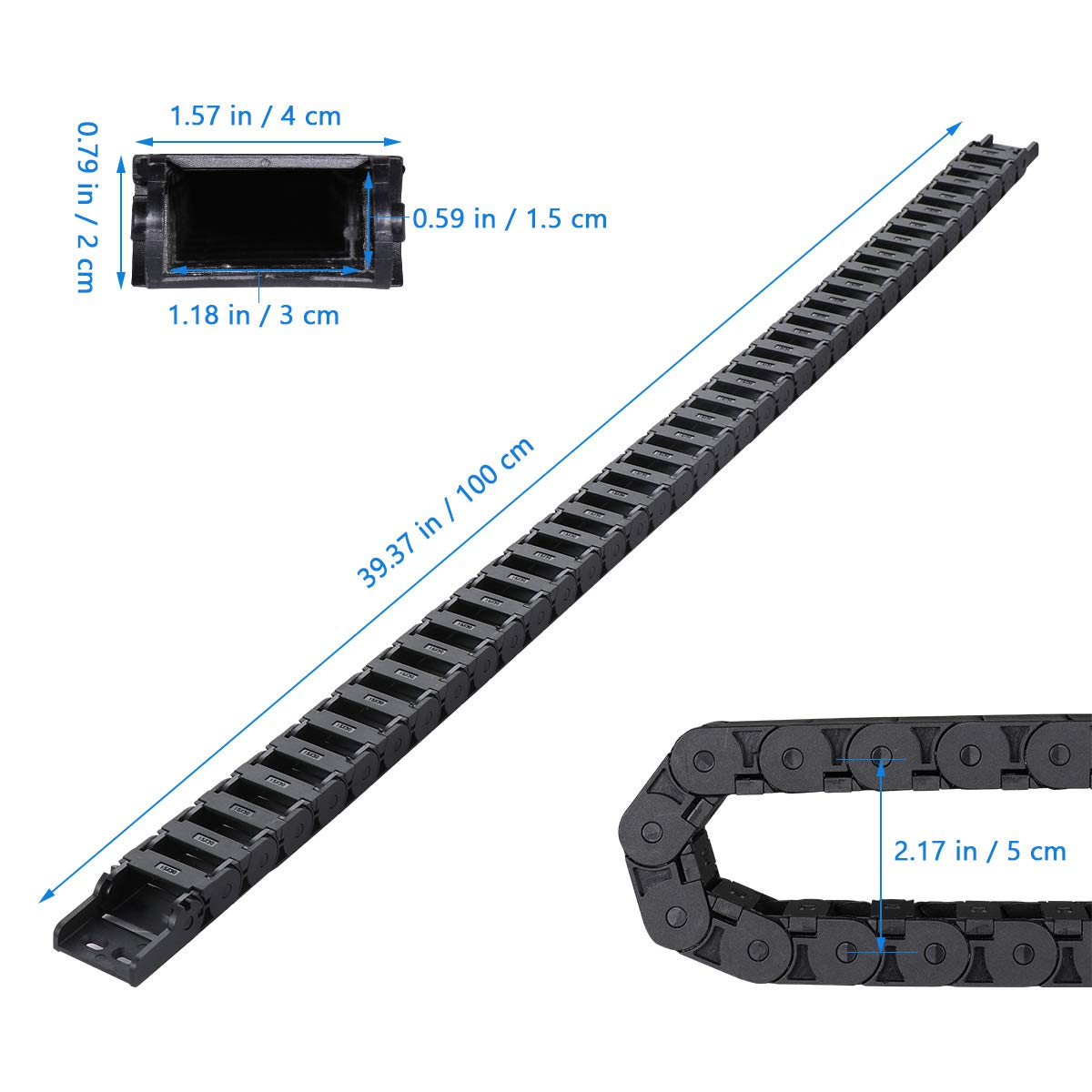 UKCOCO 15 x 30 mm plástico Towline Cable Wire Carrier Flexible anidado Semi cerrado cadena de arrastre para herramientas CNC (Negro, 1M)
