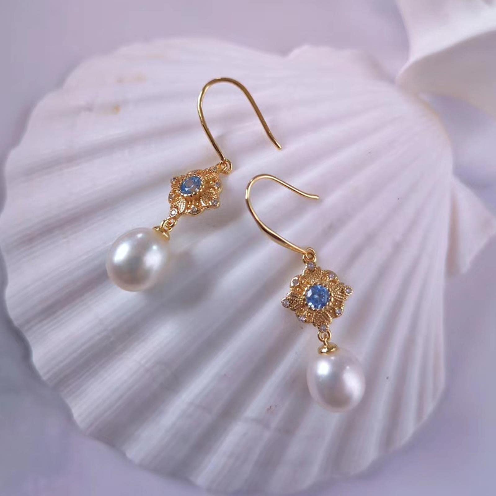 Gioielli in Argento Sterling 925 per Donna Set di Opale Blu Perla Naturale d'Acqua Dolce A Forma di Goccia da 8-9 Mm