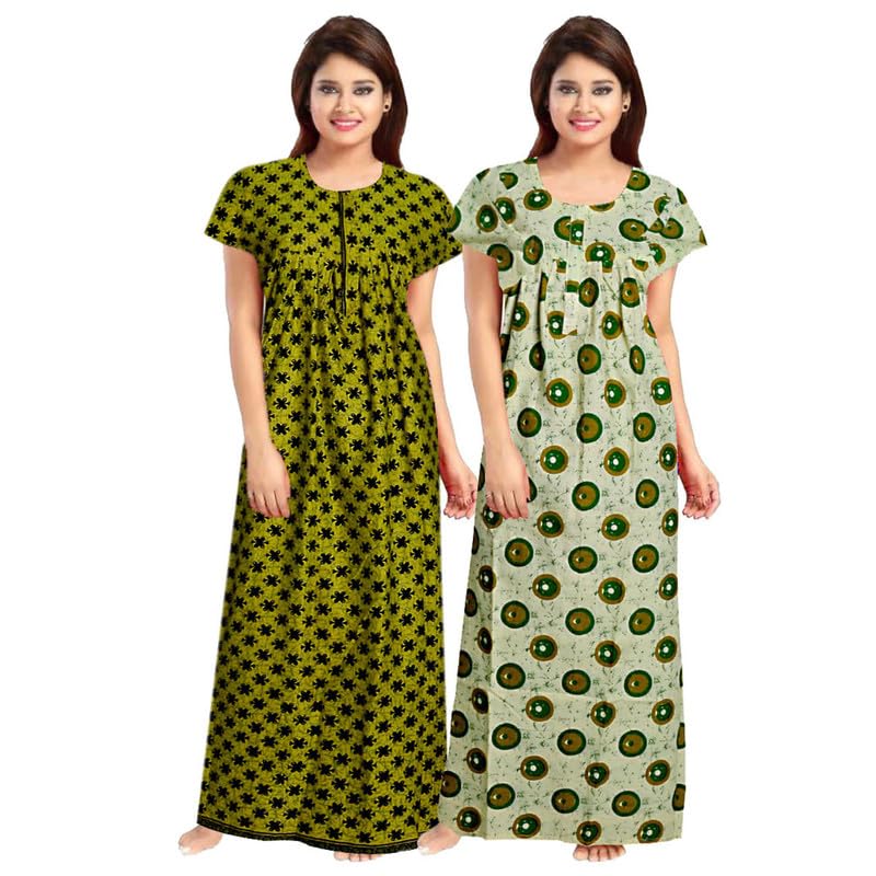 Image of jwf Women Casual Wear Printed Cotton Multicolor Free Size Nighty /Night Gown Combo 01