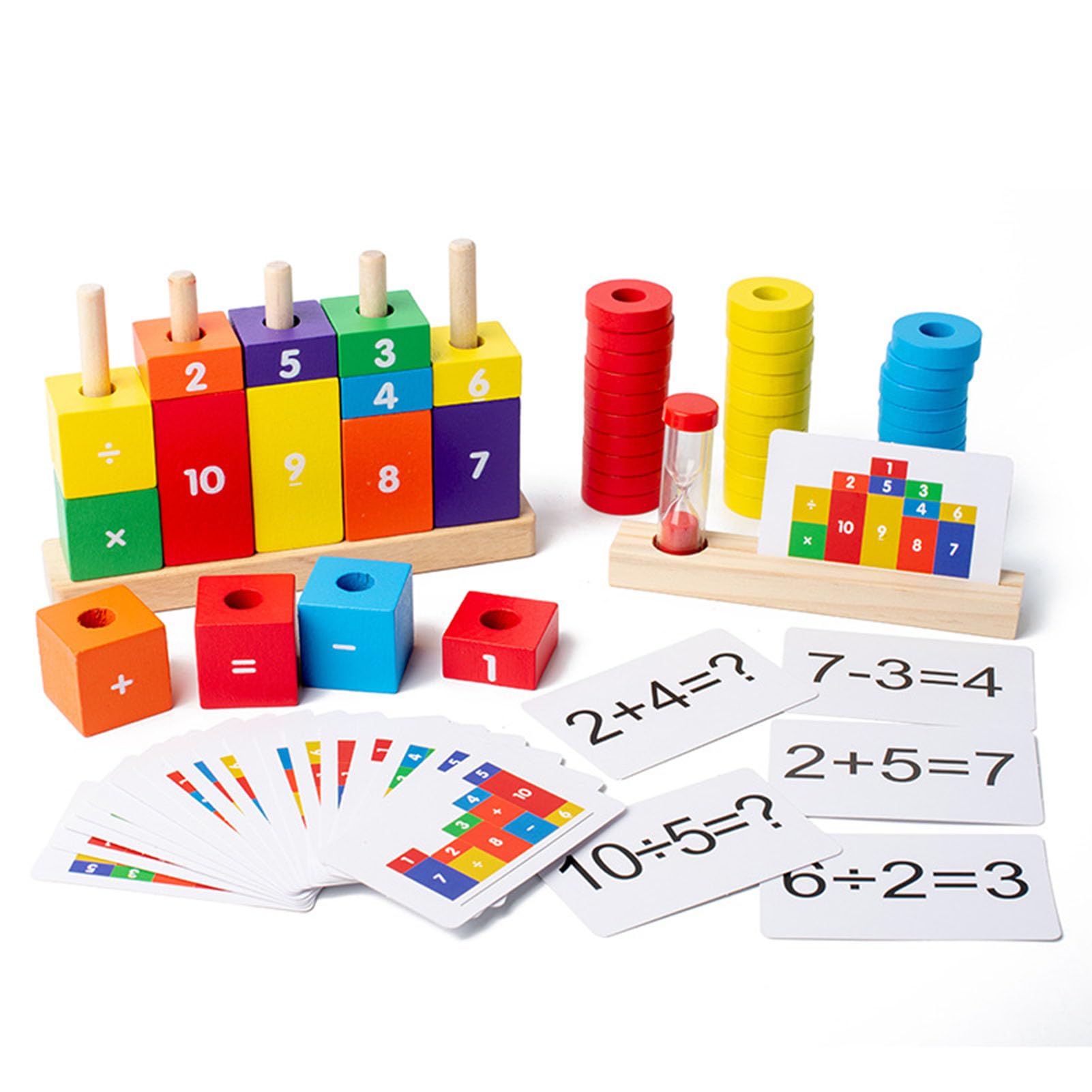 Juego de manipulativos matemáticos, Bloques apilables de números y Aros de conteo