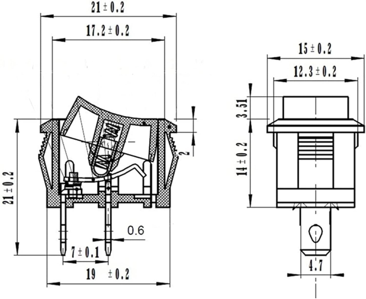 10 PZ Interruttore Interruttore a bilanciere KCD1 2 Pin 250V 3A Interruttore for barca 21 * 15 Snap-in SPST ON Off Interruttore di posizione a bilanciere