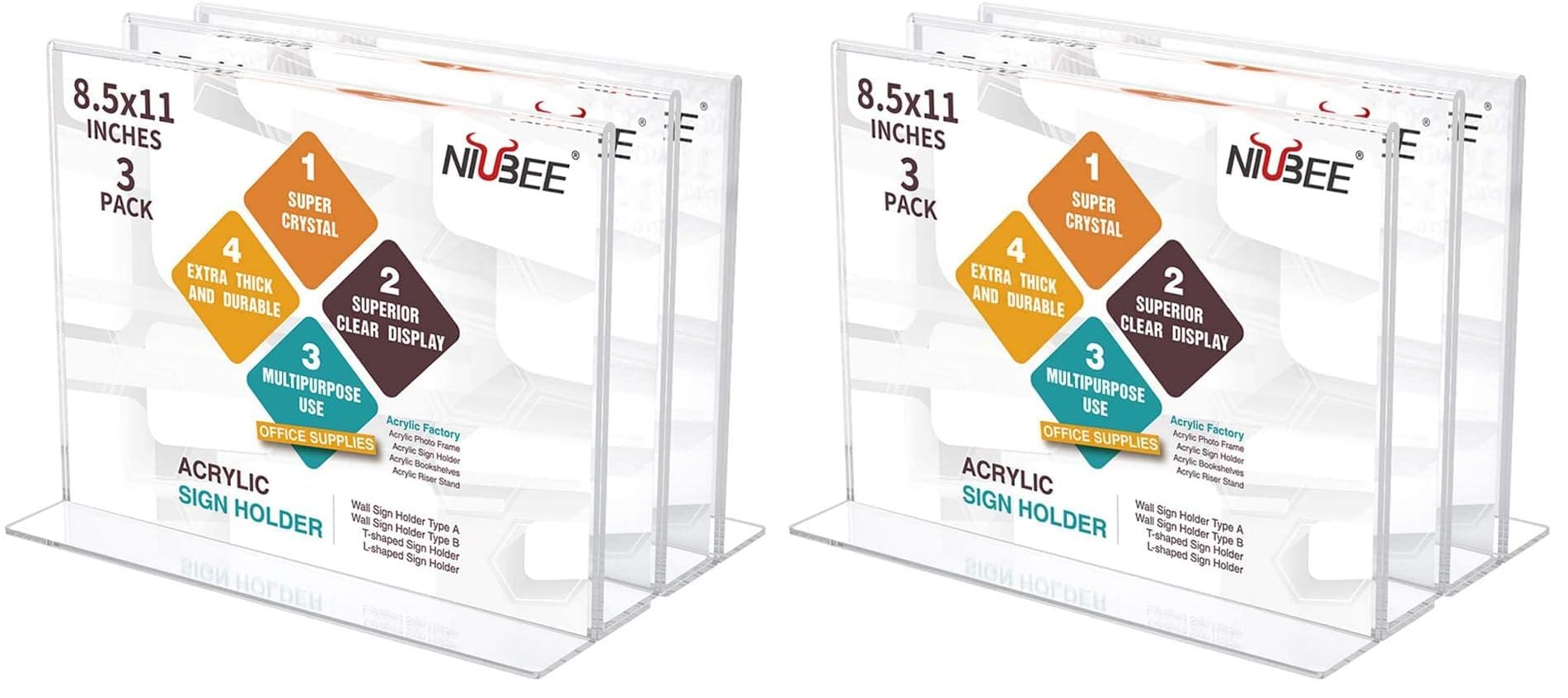 NIUBEE Acrylic Sign Holder 8.5 x 11 Horizontal T-Shape Flyer Stand 6 Pack