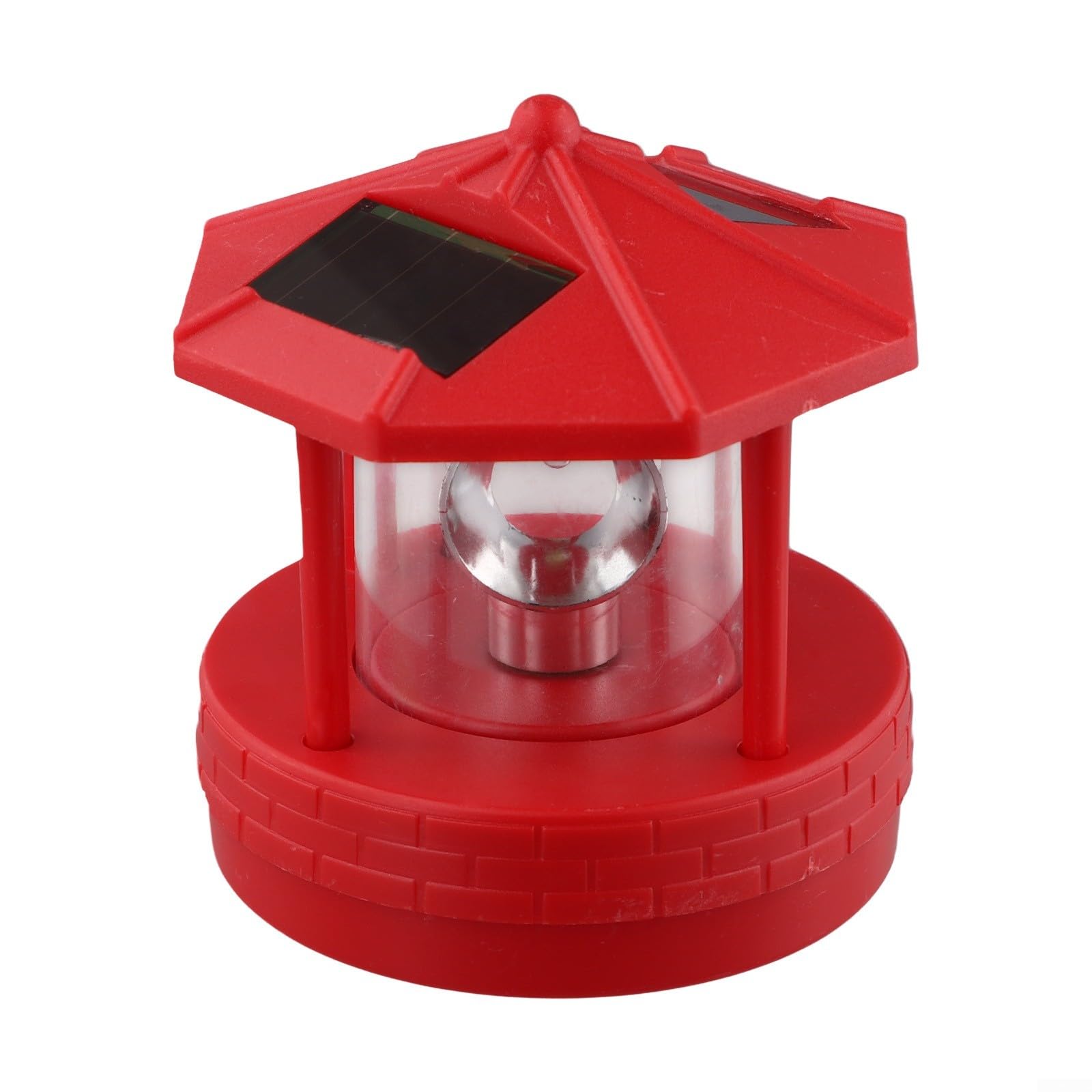 FUBESK Solar Powered Rotating Lighthouse Light, 360 Degree Waterproof ABS Garden Lawn Lamp with Auto On/Off for Patio Decor(red)
