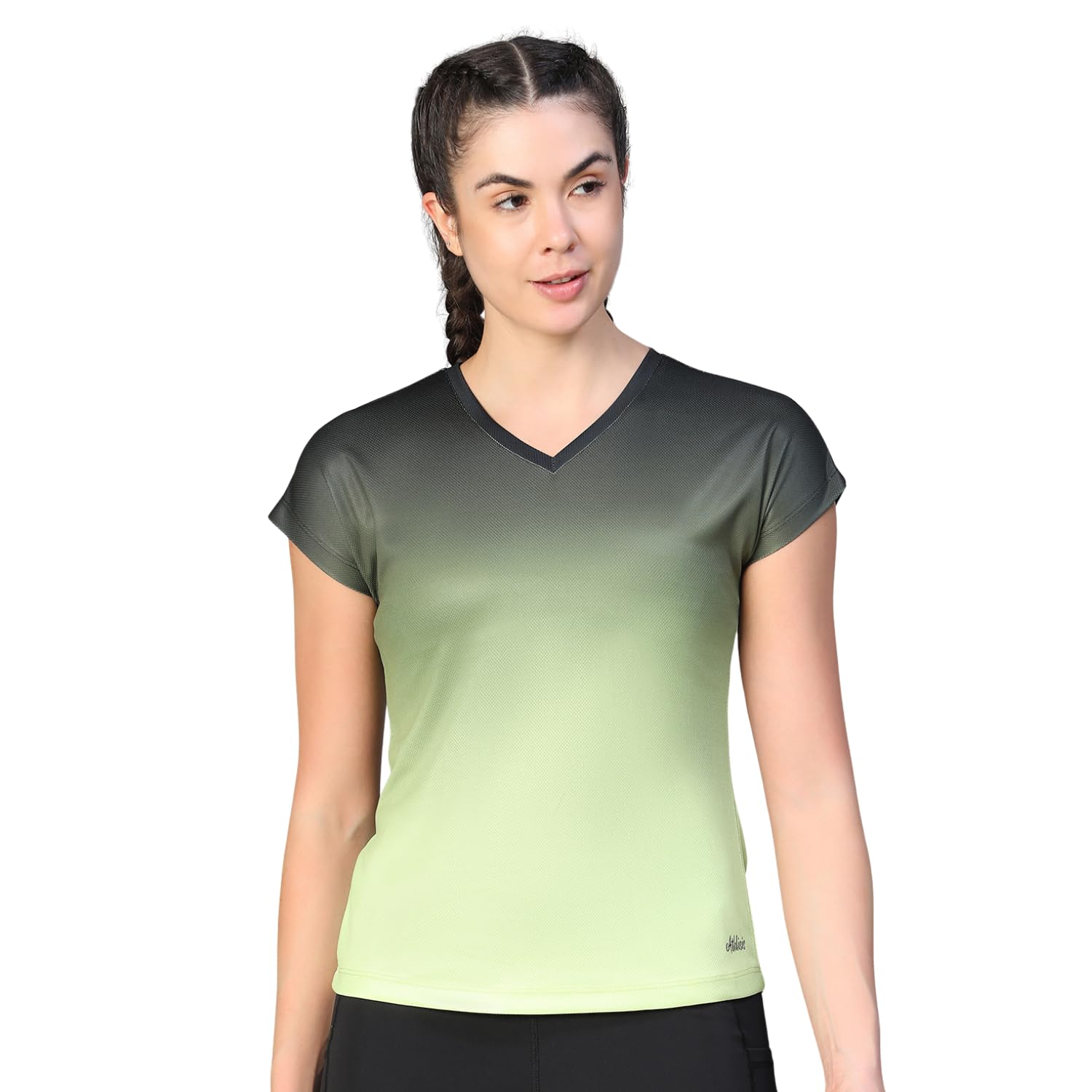 Women V-Neck Sports T-Shirt Quick Dry Breathable Running Tee Gradient Ombre Print Gym Workout Top Lightweight Moisture Wicking Activewear for Yoga, Training & Fitness-picture-10