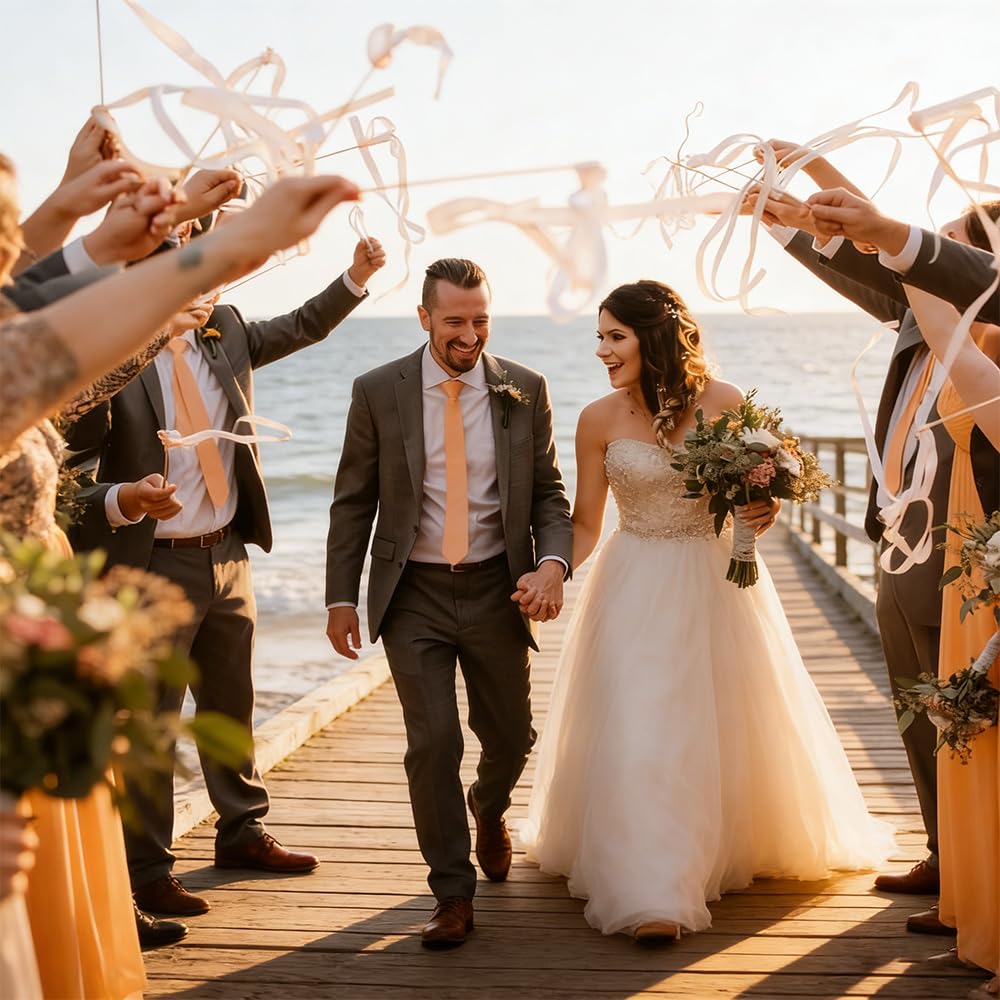 50 Pezzi Bacchette Matrimonio, Bacchette per Matrimonio con Grandi Campanelle e Nastri | Bacchettes Bianche per Nozze in Seta per Matrimoni, Compleanni e Festività