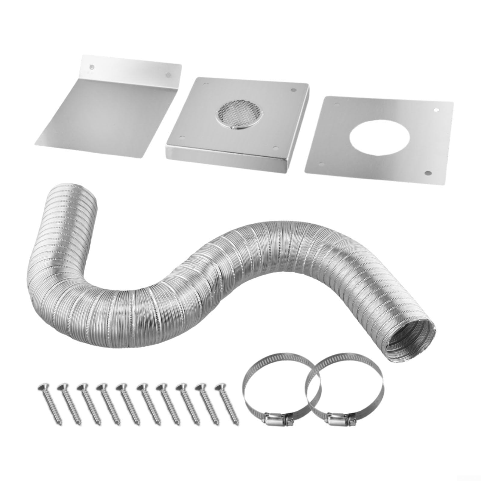 Kit de entrada de aire fresco para estufa de pellets, tubo flexible de aluminio de 2 pulgadas con abrazaderas de placa de pared de acero inoxidable y campana de lluvia para instalación de ventilación