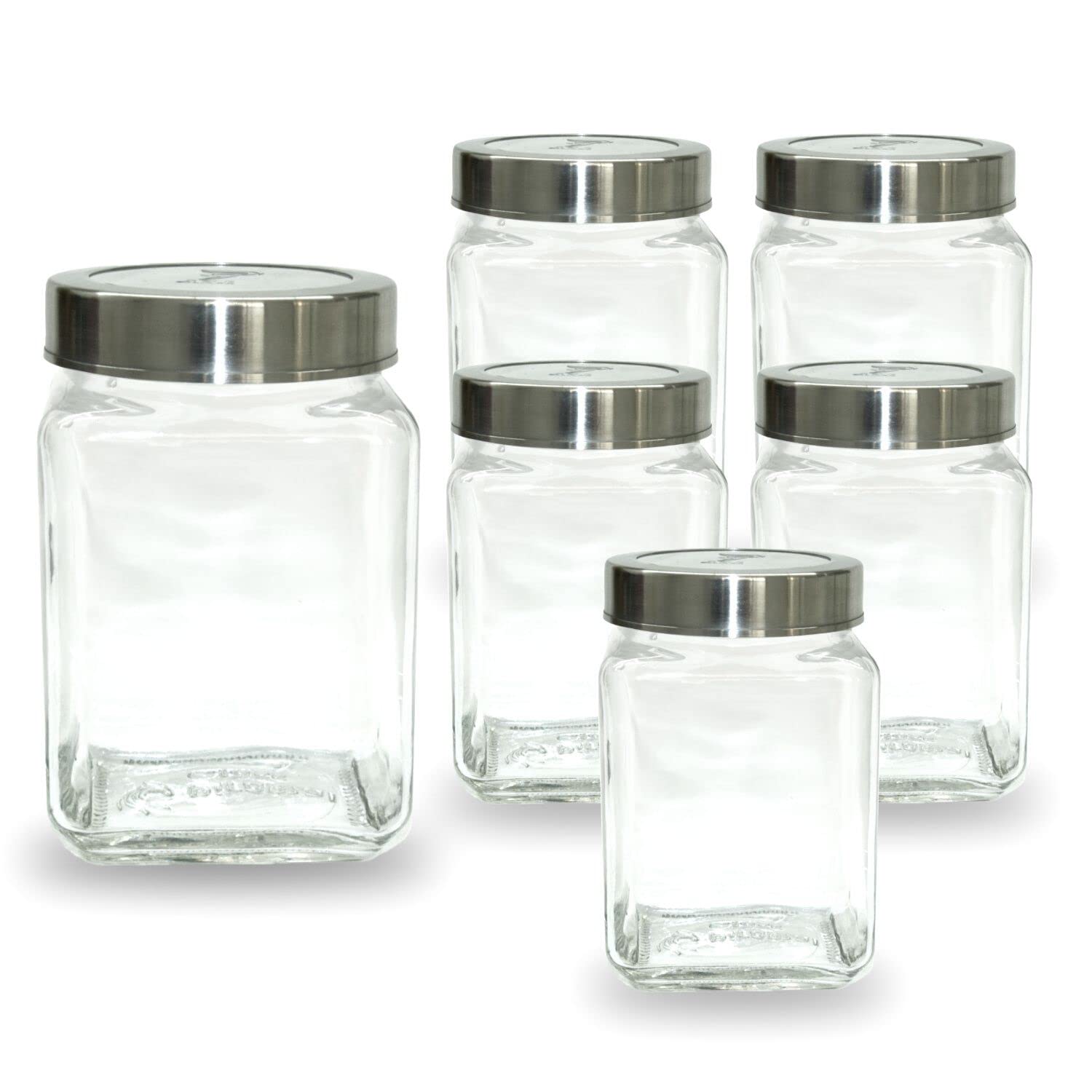 Cubical Glass Jar 800 Ml|Bpa Free Glass Jars For Kitchen Storage|Kitchen Containers With Lid|Multipurpose Jar|Glass Storage Container|See Through Cap|Pack Of 6 (Transparent)
