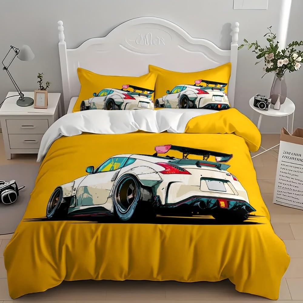 Copripiumino 240x220 cm Giallo 3 pezzi, microfibra ipoallergenica
