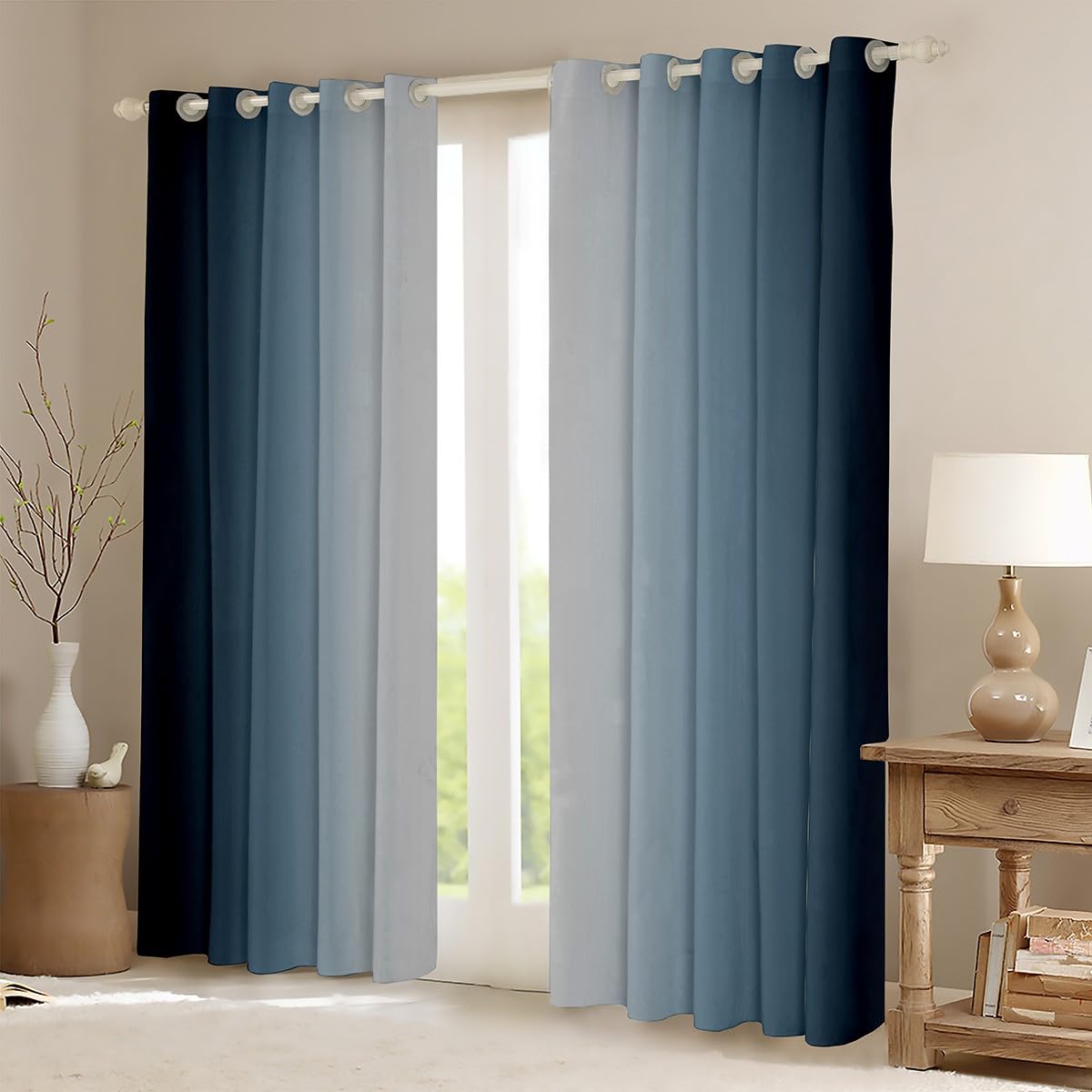 Homewish Greyish White and Blue Curtains for Bedroom,Rainbow Ombre Blackout Curtains Aesthetic Living Room Decor,Gradient Colorful Curtains & Drapes Abstract Window Curtain 2 Panels 66x72 - Image 2