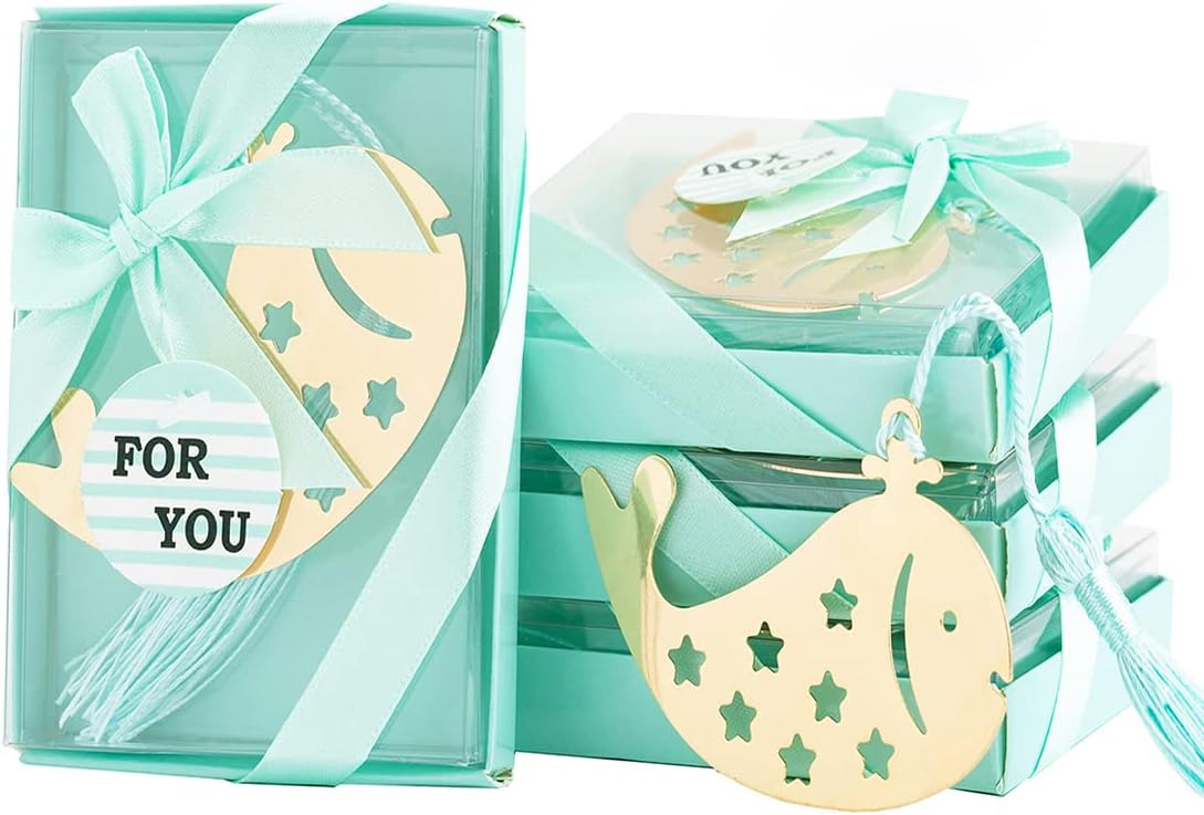 60 Pcs Blue Whale Bookmarks for Baby Shower Favors Mermaid Theme Party Gift Souvenirs for Gueststs (Blue Whale)