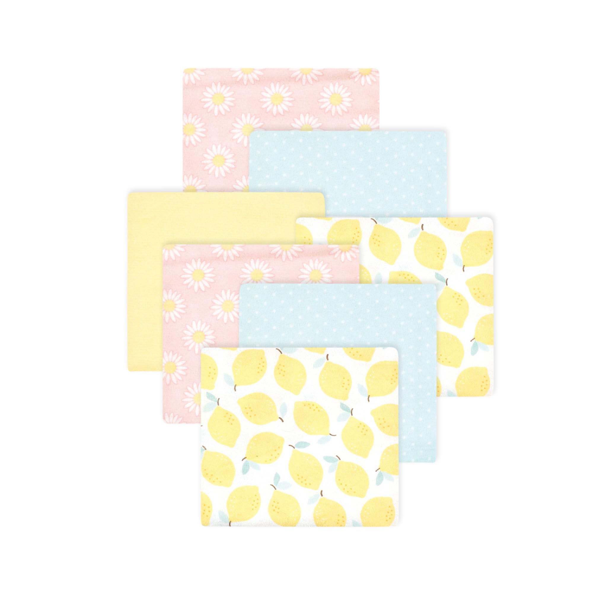 Little Treasure Hudson Baby Cotton Poly Flannel Receiving Blankets Multipack, Yellow Lemon Daisy, 30x30 inches