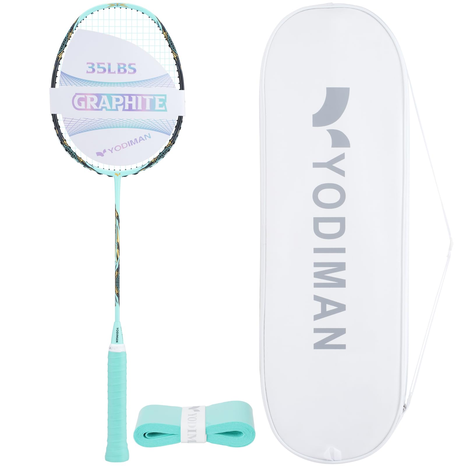 YODIMAN Pro Ultra-Lightweight Badminton Racket (Single) | M55J Carbon Fibre Frame | High-Performance 0.68mm String | 35LBS Tension Capacity | Professional Competition Grade