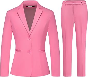 Lamgool Womens 2 Piece Business Suit Single Breasted Blazer Pant Set Slim Fit for Work Office Daily Wear