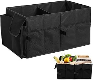 Umllpet Kofferraum Organizer Auto, Klappbare Kofferraumtasche mit 2 Fächern & rutschfestem Boden, Verstellbare Sicherungsriemen Stabiler Auto-Organizer für SUV, Kombi, Reise Schwarz