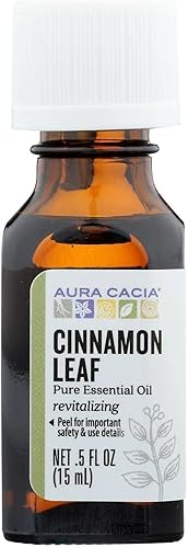 Aura Cacia Aceite esencial de hoja de canela, probado por GCMS para pureza, 0.5 onzas líquidas