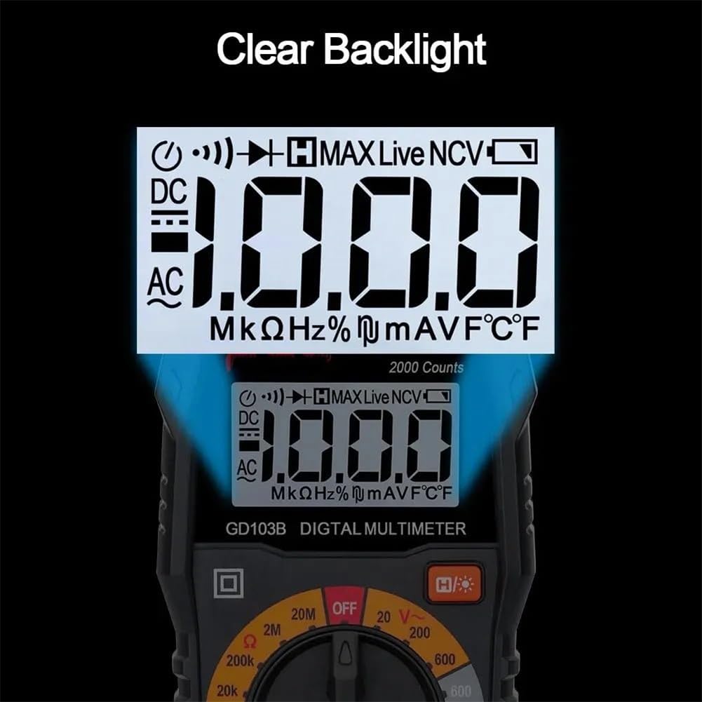 TsoLay Multimetro Digitale, Voltmetro CA CC, Tester di Tensione diodi per Test di continuità con Custodia, Letture Accurate Ohm Volt Amp, per Presa Domestica, Test Batteria per Autoveicoli