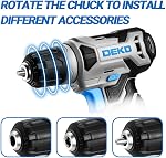 DEKO 8V Perceuse sans fil, ensemble de perceuse avec glissière sans clé de 3/8 po, intégrée LED, Câble de charge de type C, 42pcs Acessoires, Forage de puissance pour le forage et le serrage/perçage des vis