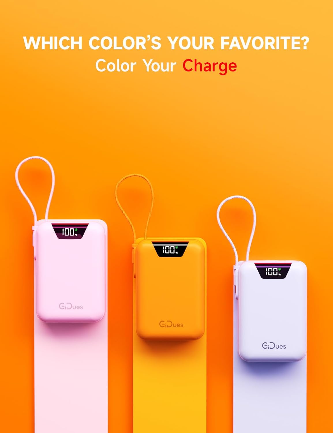 M2 Portable Charger, 20000mAh Power Bank, PD 35W Ultra Fast USB-C Built-in Cable, Compact Cute Mini External Battery Pack for iPhone, Samsung, Android iPad (Orange)