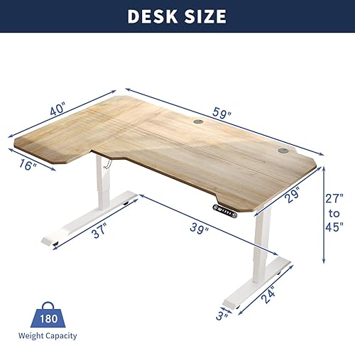 Miniatura 72 de Escritorio eléctrico de pie de 48 pulgadas con puerto de carga USB, escritorio de pie ajustable en altura con preajustes de memoria, amplio Marrón