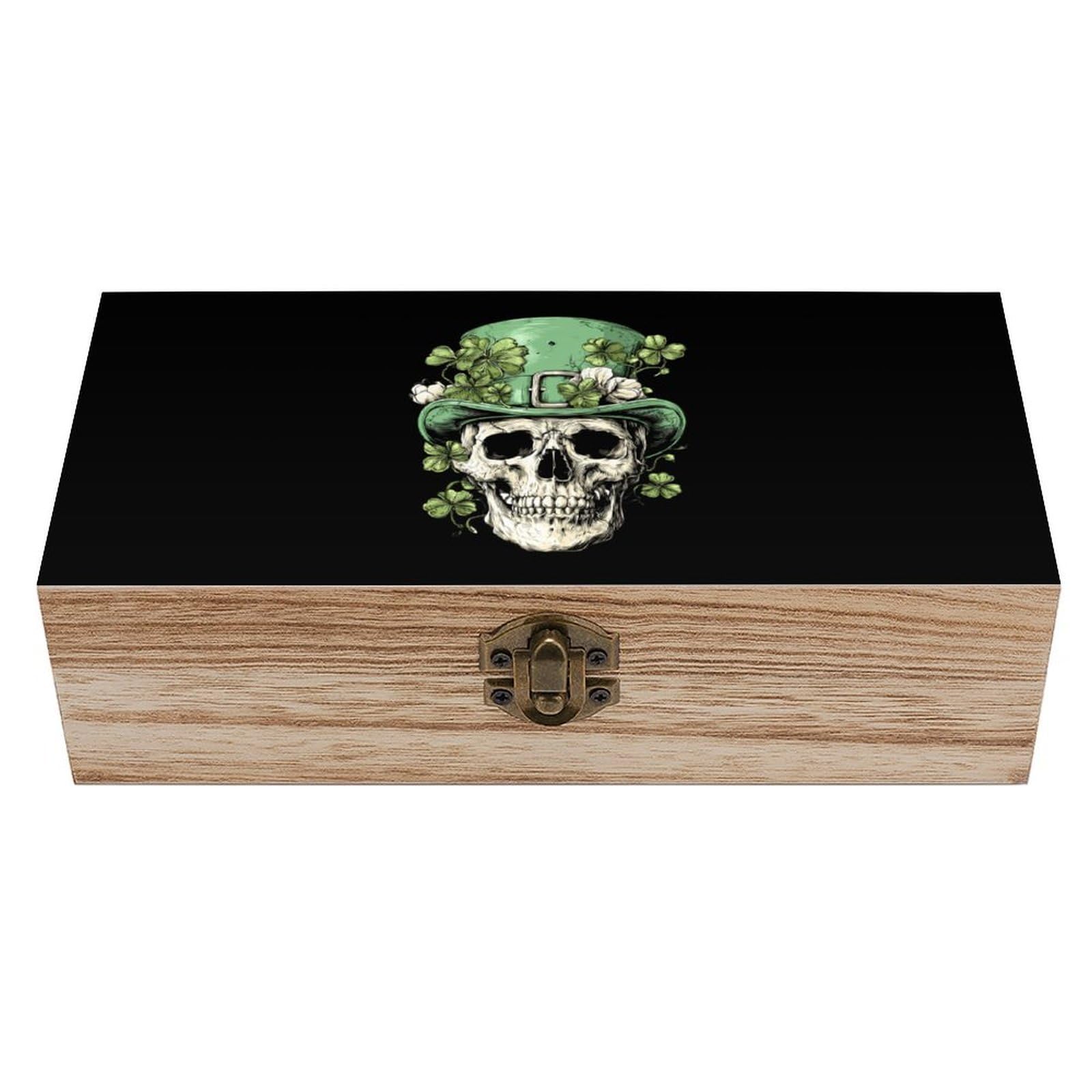 HLBSDM Skull Shamrocks St Day Partick Irish Wooden Storage Box Craft Memory Keepsake Treasure Chest Box Jewelry Organizer