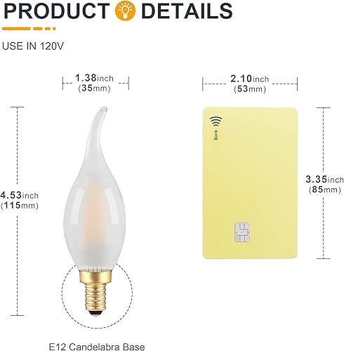 Miniatura 3 de Bombillas LED de candelabro E12 esmerilado, bombilla E12 regulable equivalente a 40 W, bombilla de araña antigua CA10 de 4 W, bombillas de vela