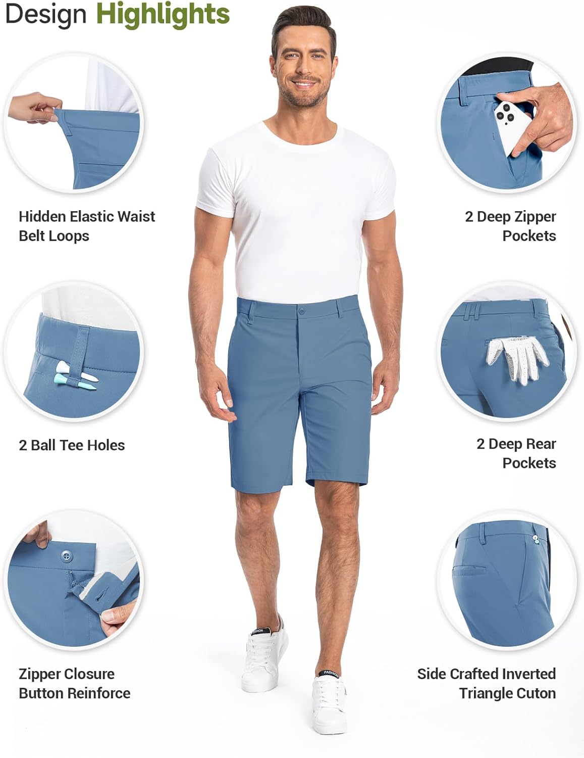 Moosehill Mens Golf Shorts 7" 10": Flat Front Hybrid Dress Shorts Quick Dry Stretch Anti Wrinkle with 4 Pockets for Work - Image 5